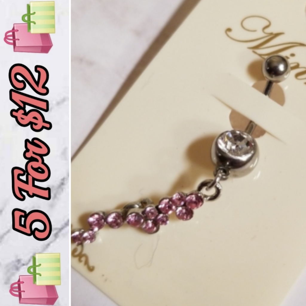 Pink Crystal Dangle Belly Ring